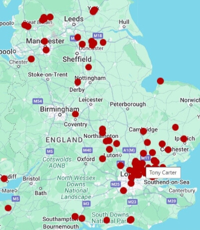 Map showing Keller Williams Plus agents in the UK