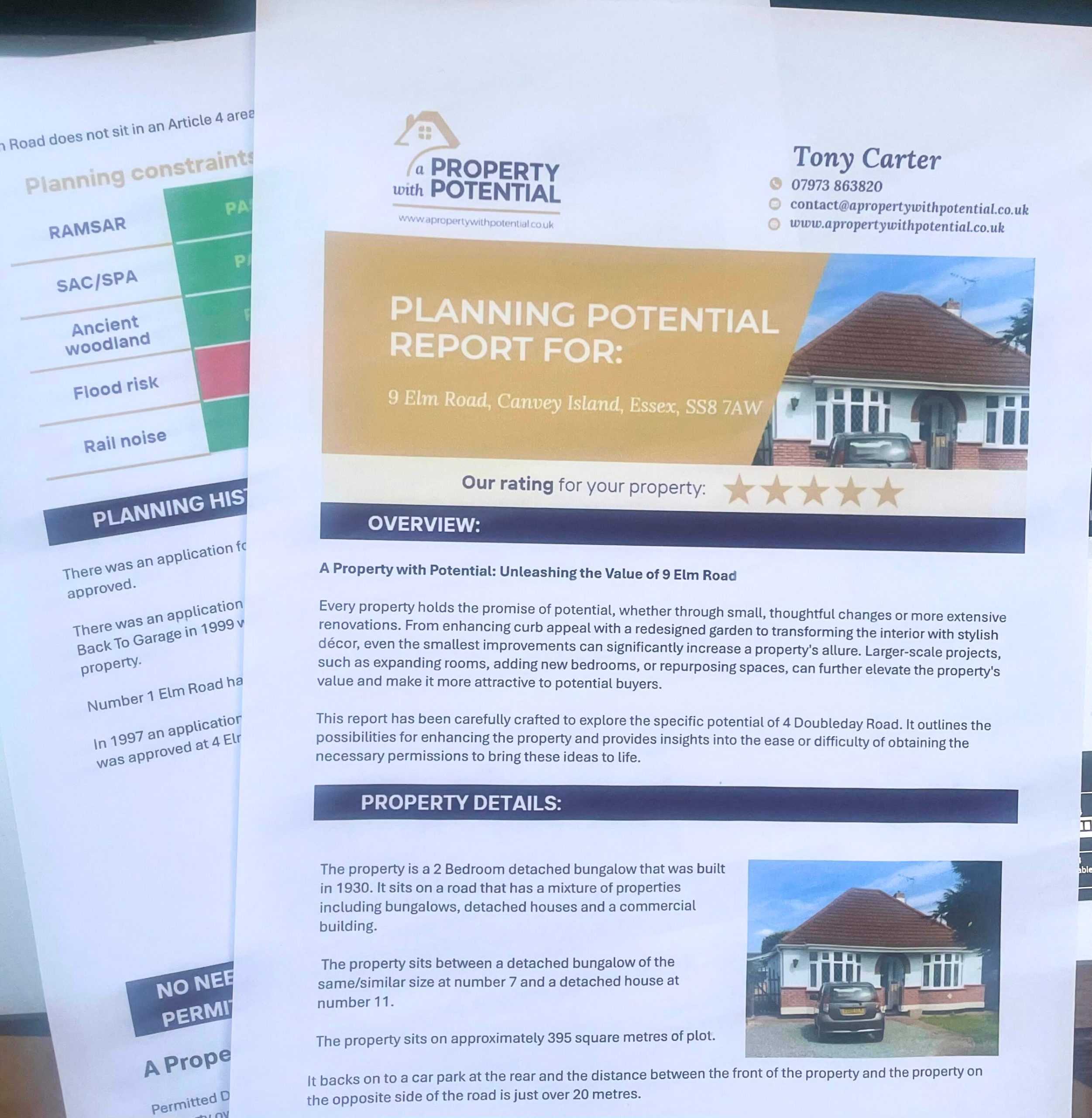 Copy of a Planning Potential Report available from Tony Carter Property